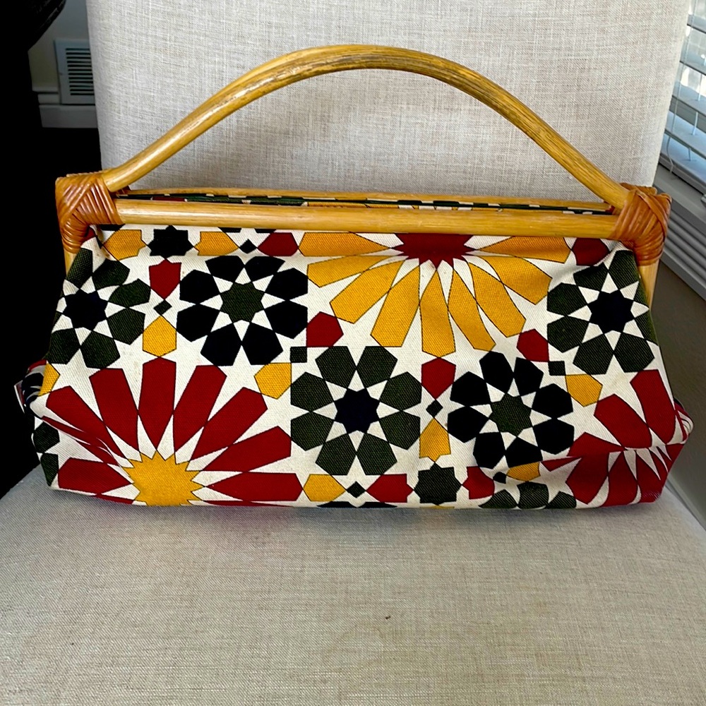 RARE FURLA Canvas Bag w/Bamboo Handles